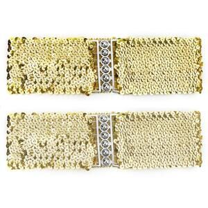 7842 Ladies Sequins Decor Metal Interlooking Buckles Elastic Waist Belt One